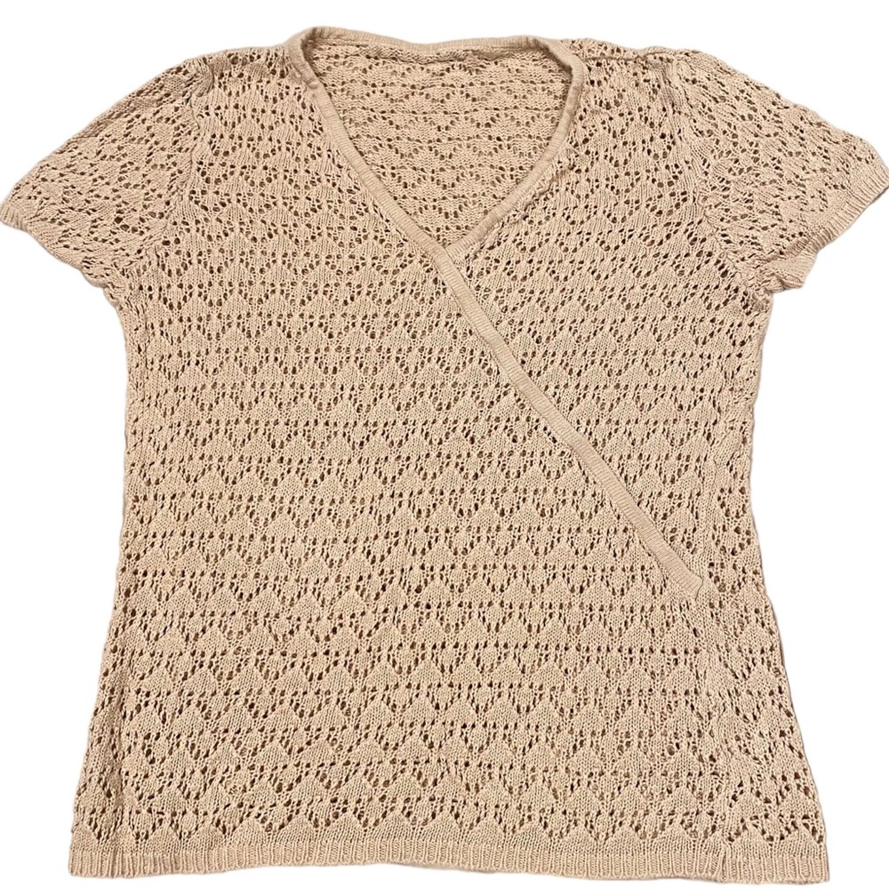 Vintage cream knit v-neck half wrap blouse ᗢ₊˚✧ 
(177)